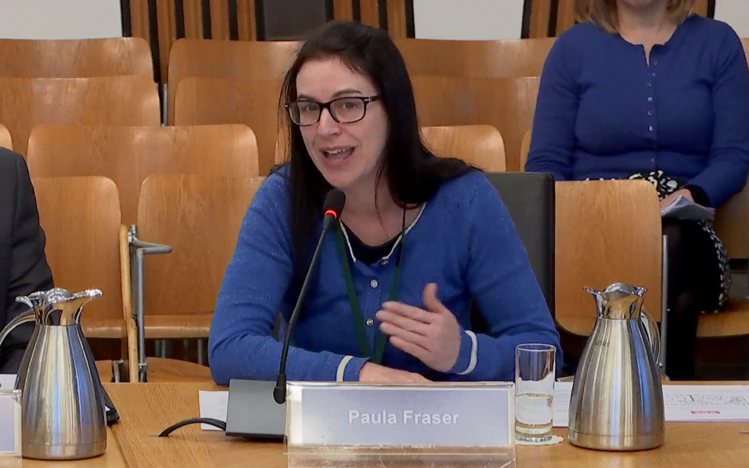 Vox Development Officer Paula Fraser delivering evidence to the Scottish Parliament